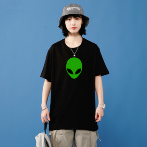 2021夏季新款t恤短袖男女半袖情侣装外星人ET印花潮牌宽松衣服图片