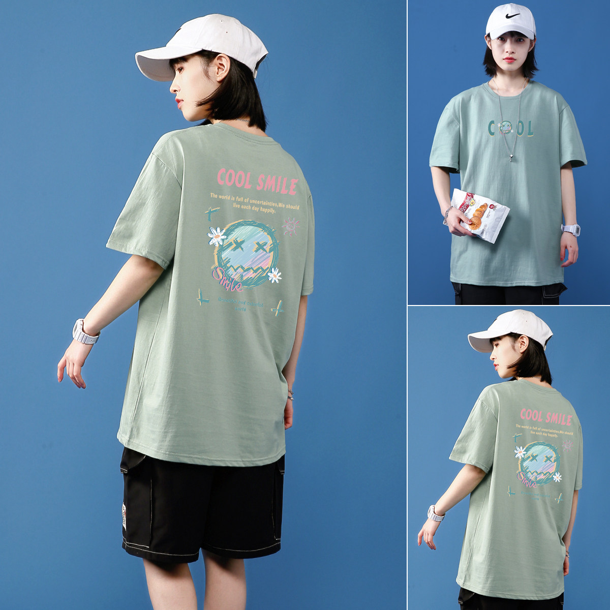 2021夏季短袖t恤男日系情侣上衣半袖宽松潮牌ins港风衣服体恤,男装T恤,星座414A-2（原B215-2）