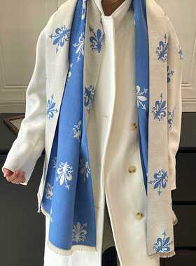 鸢尾花围巾披肩女冬款加厚仿羊绒
