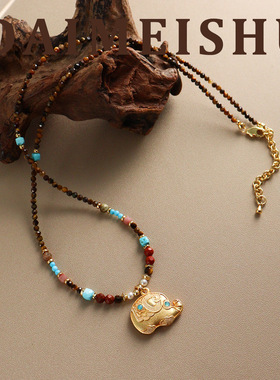 秋冬美拉德复古精致百搭吉象吊坠串珠项链轻奢高级感锁骨链女