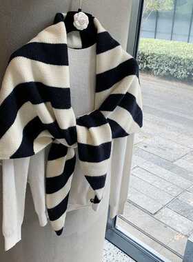 韩系条纹针织披肩女秋冬外搭加厚