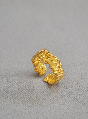 小众潮人时髦摩登韩版金色掐丝开口个性简约百搭戒指食指戒女