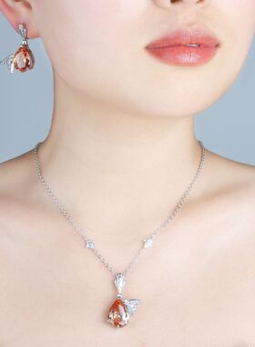 新品水滴款鸟类重工套链女镶锆石夸张造型锁骨链精致时尚百搭耳环