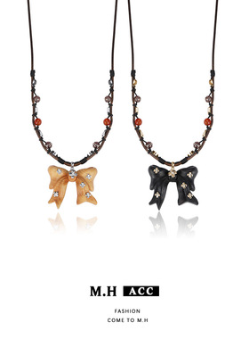 美拉德木质结吊坠项链女秋冬设计轻奢小众高级感毛衣链女