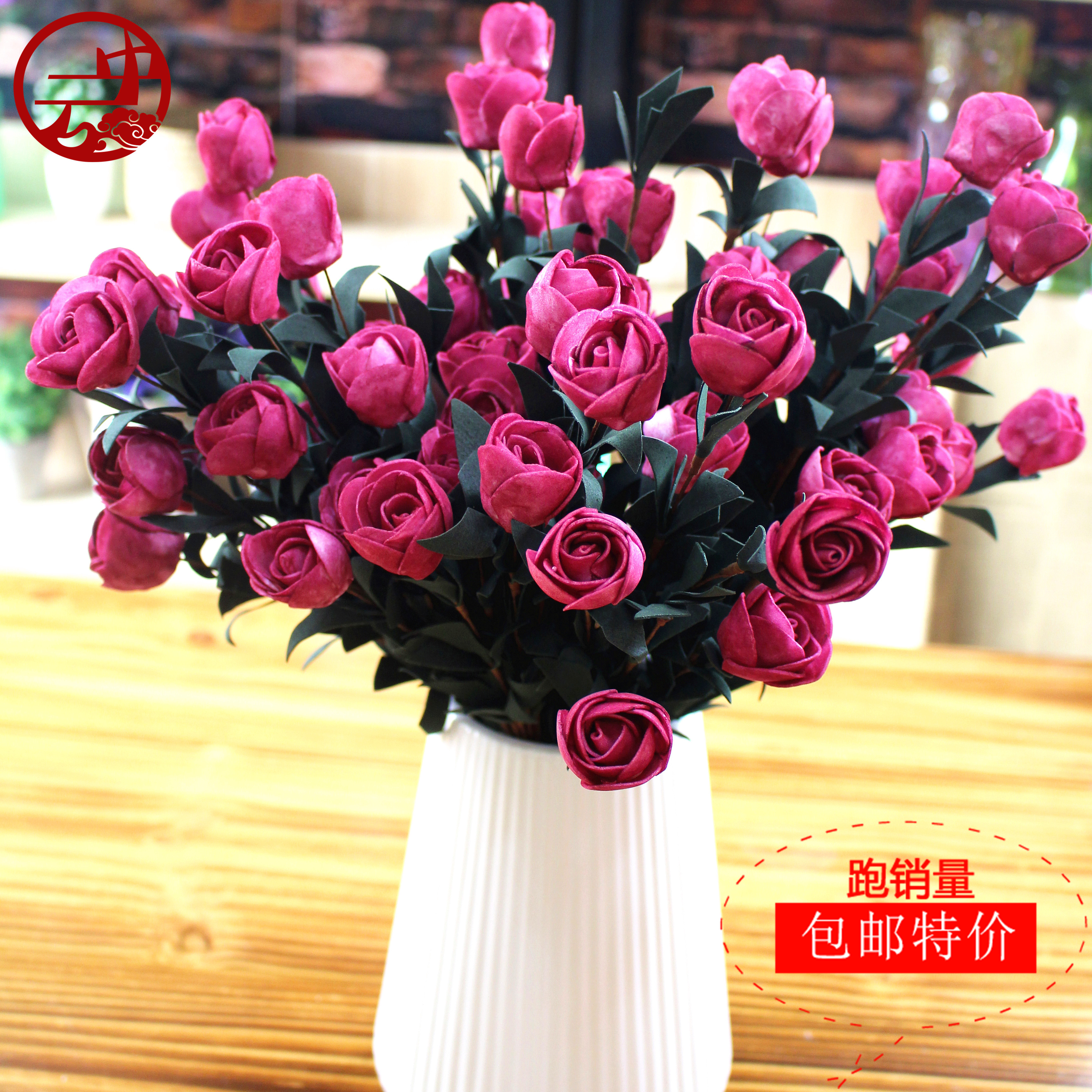 包邮特价 单支百合玫瑰朔料花假花仿真花室内电视柜客厅摆设装饰