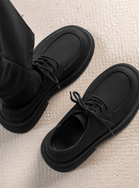 皮鞋男款2025新款商务休闲鞋黑色高档大头工作鞋子冬秋厚底德比鞋