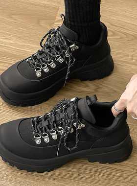 鞋子男款2025新款冬季黑色工装鞋厚底潮牌高级感登山鞋户外徒步鞋
