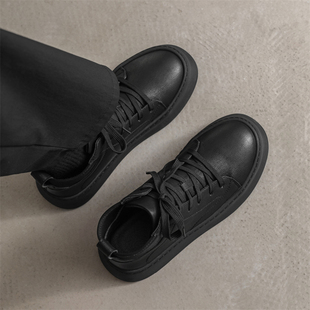 高级感休闲板鞋 中帮皮鞋 黑色厚底男靴 加绒痞帅靴子冬季 马丁靴男款