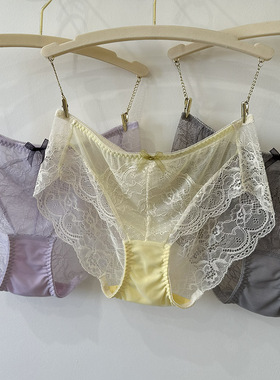 韩国单~高品质温柔淡雅蕾丝中低腰无痕女士三角内裤柔软性感包臀
