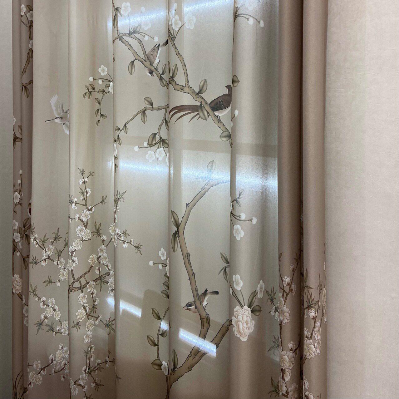 新款新中式花鸟喜鹊纱帘古典透光不透人客厅飘窗阳台纱高档别墅