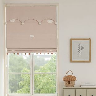 新款儿童房罗马帘ins奶油风皇冠云朵女孩房小窗户飘窗折叠帘遮光