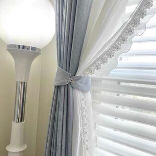 2026新款轻奢法式海盐蓝色花边窗帘高级感卧室全遮光帘雪尼尔定制