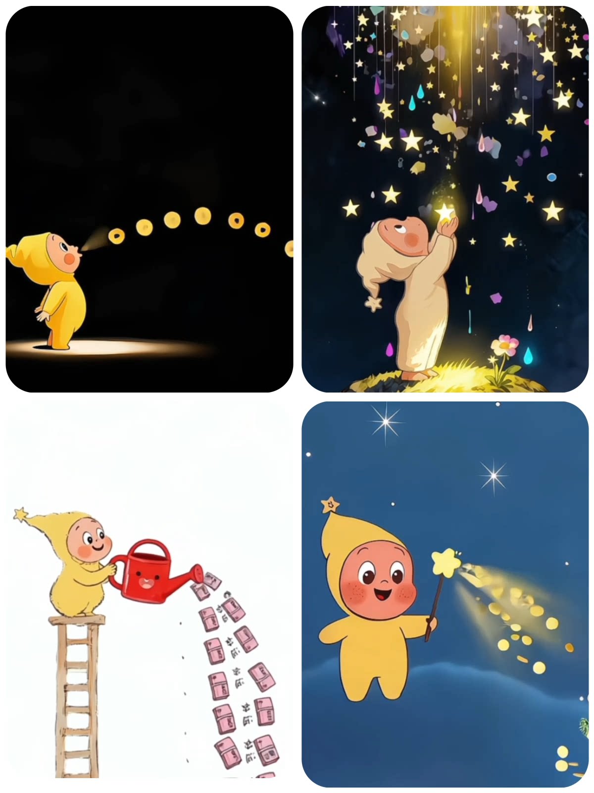 星形人朋友圈背景图动态视频魔法星星吐金币撒钱二次元潮玩动图