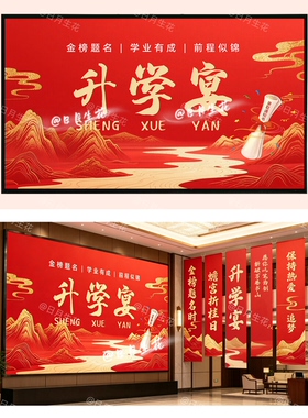 升学宴电视大屏幕高清背景图壁纸红色喜庆书法吊旗装饰图金山