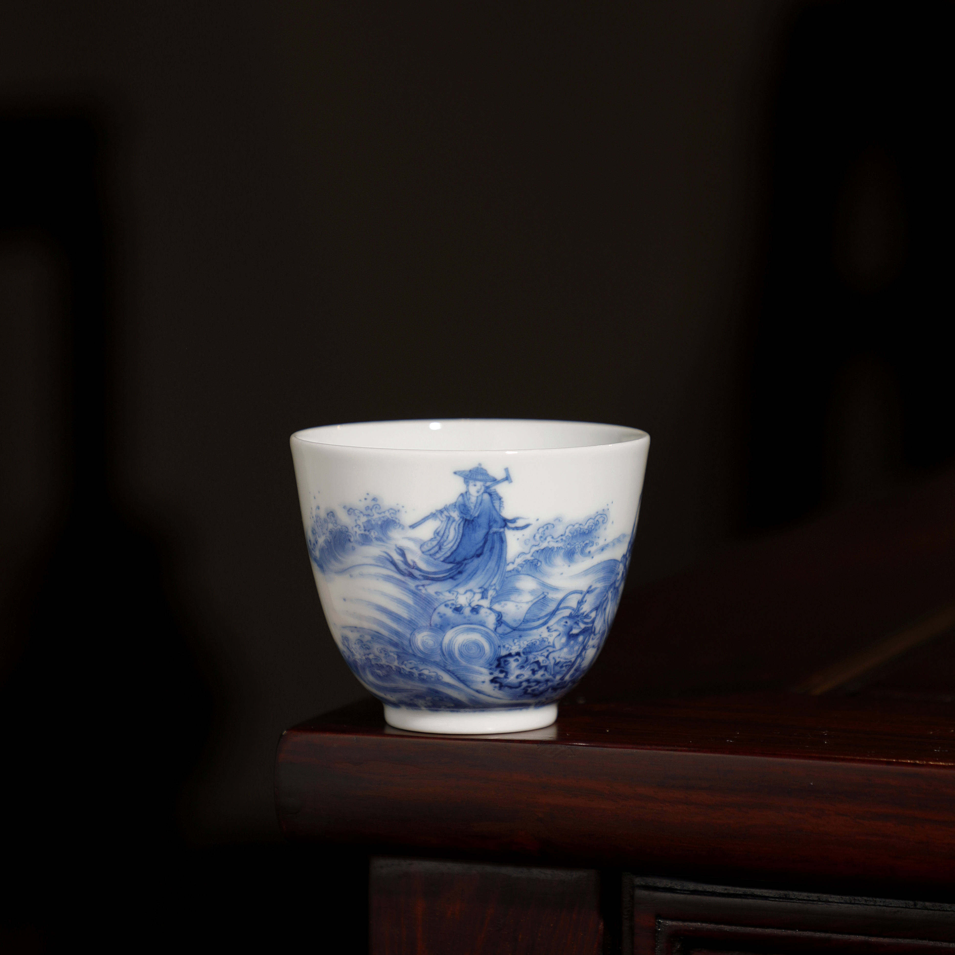 六逸堂  青花仙人乘槎图纹杯  景德镇陶瓷茶杯功夫小茶杯家用
