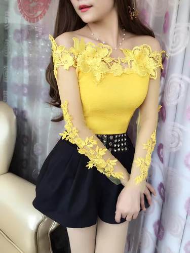 刺绣蕾丝打底衫