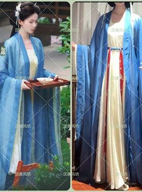 临江仙白鹿白梦妍蓝色花如月同款古装汉服神仙飘逸仙女服写真COS