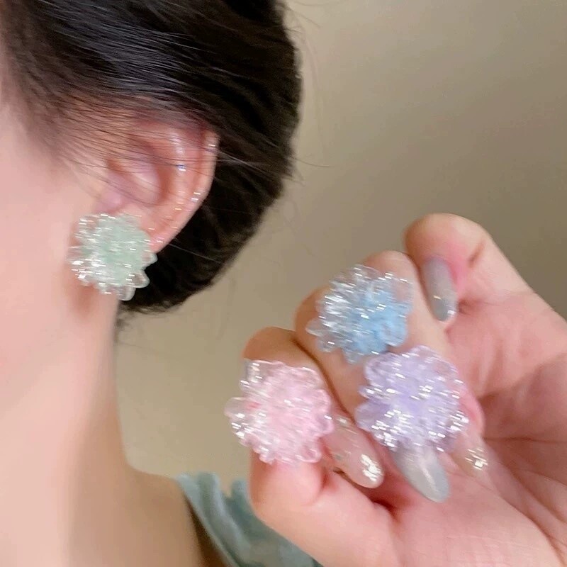 渐变透色闪粉花瓣耳钉女2026新款