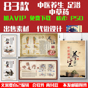中医养生文化针灸拔罐足疗推拿宣传海报墙贴挂画展板psd素材