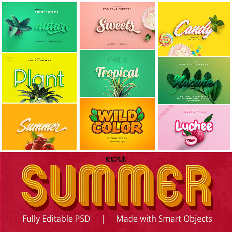 3D自然风效果图层文字样式贴图PS设计素材模板PSD海报字体特效