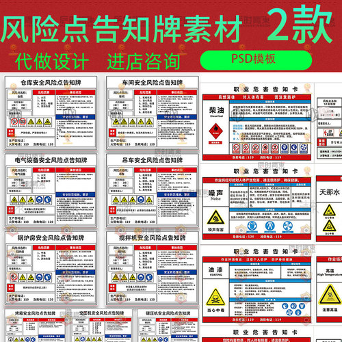 车间风险点告知牌卡岗位有限空间职业病危害告知卡标PSD设计素材