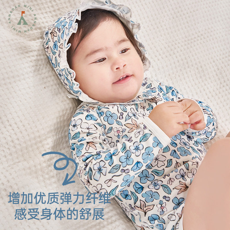 安旦秋冬竹棉弹力暖暖绒婴儿长袖包屁衣新生儿连体爬服夹棉马甲