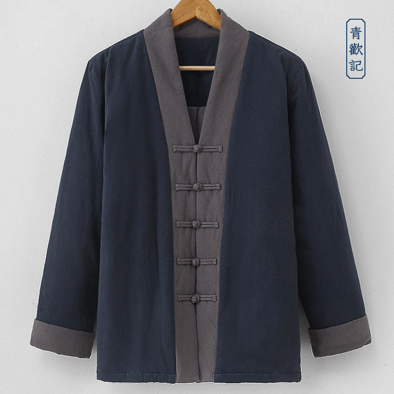 原创冬季唐装汉服宽松加厚茶禅服