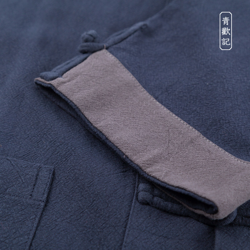 QINGHUANJI CHINESE STYLE TANG SUIT MENS LINEN ANCIENT COSTUME STAND COLLAR BUCKLE JACKET SPRING AND AUTUMN LOOSE RETRO TEA DRESS TOPS