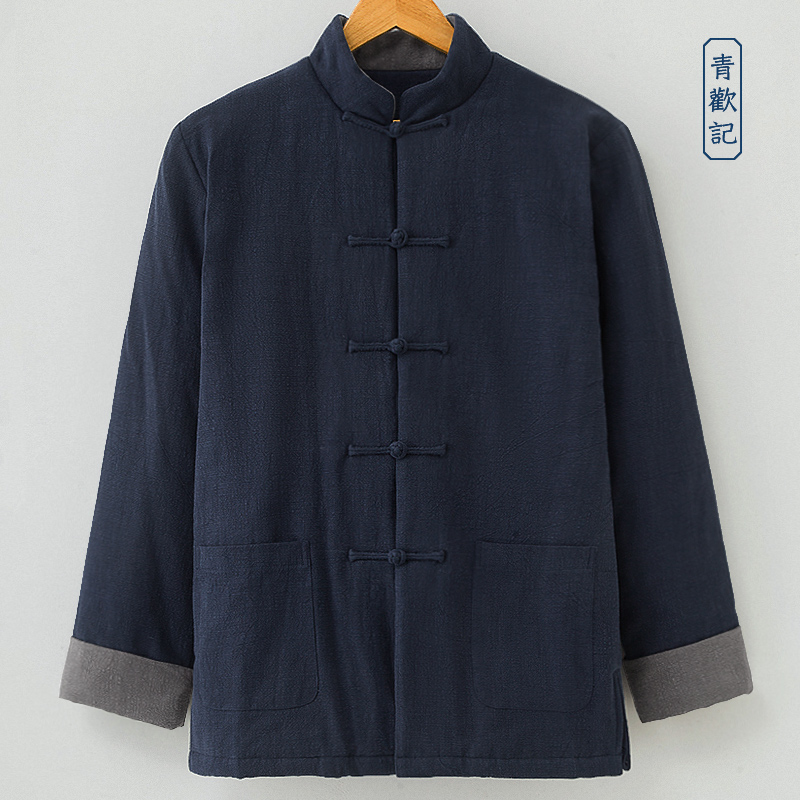 原创冬季盘扣唐装加厚保暖棉服男