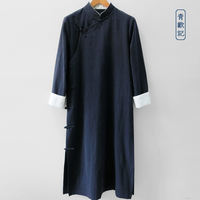 Original Spring and Autumn Chinese-style large-sized Tang suit long gown, loose-fitting Hanfu with buttons from the Republic of China era, retro linen stand-up collar long gown and mandarin jacket thumbnail 4