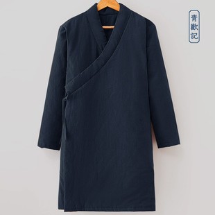 改良大码 加厚中长款 汉服宽松古风棉袍 棉麻道袍冬季 原创中国风男士
