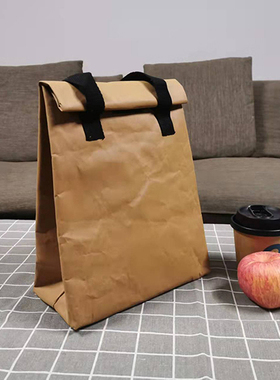 加厚水洗牛皮纸手提保温饭盒袋储物便当袋