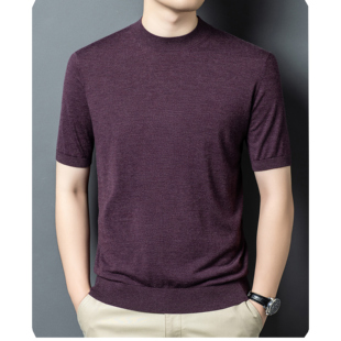 丝滑软糯轻薄打底衫 精品男装 针织T恤 短袖 圆领 桑蚕丝羊绒羊毛