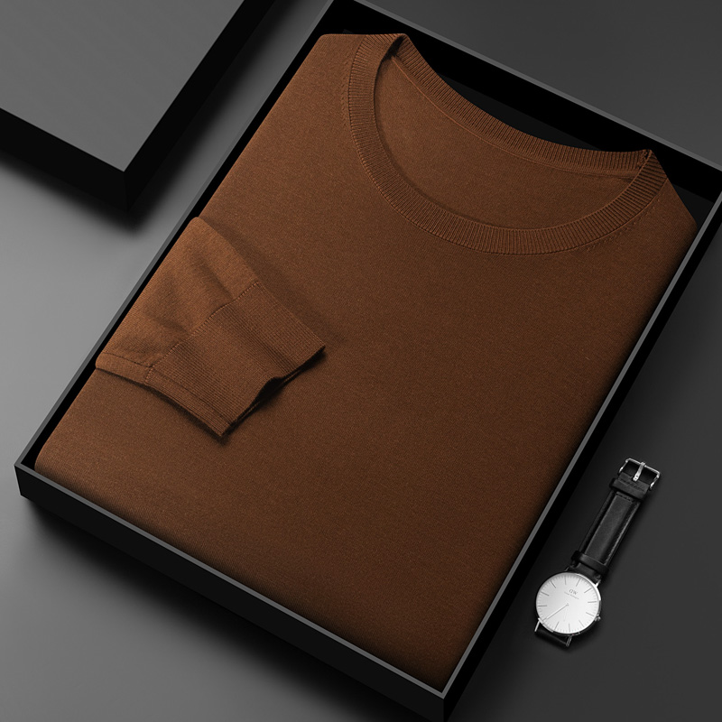 精纺纯羊毛衫男轻薄细腻长袖