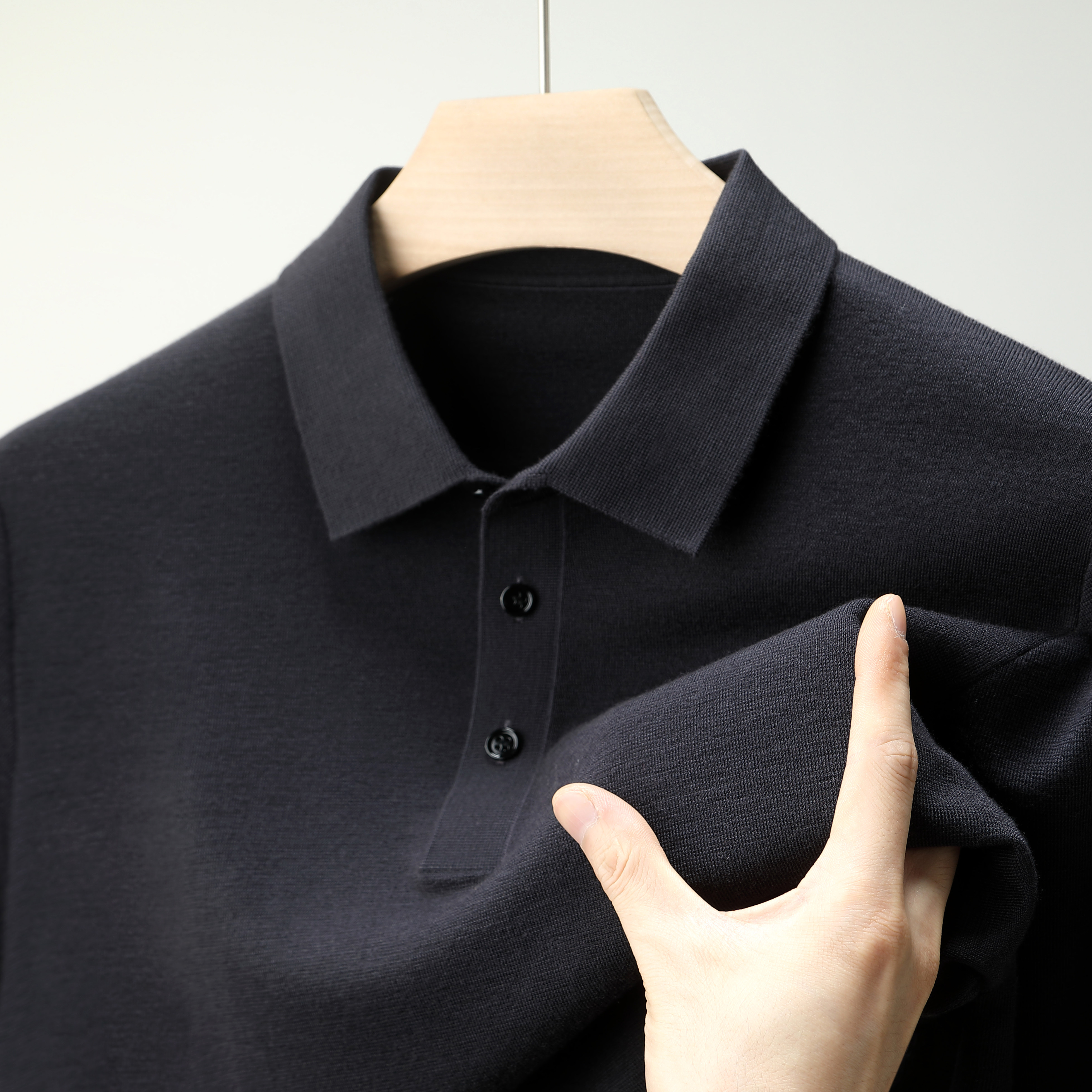 澳洲美丽诺精纺羊毛衫男polo领