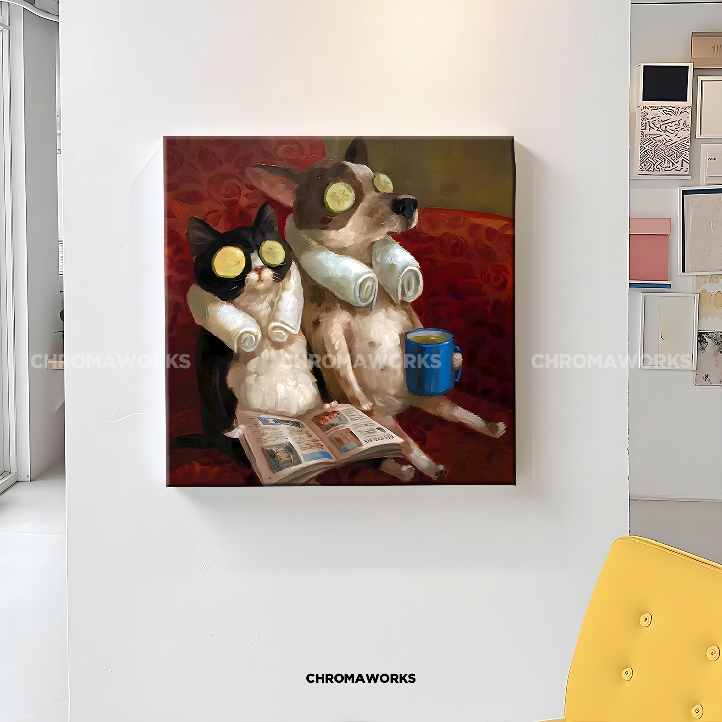 数字油画diy填色手工丙烯画复古小众可爱猫咪狗狗涂色装饰画挂画图片