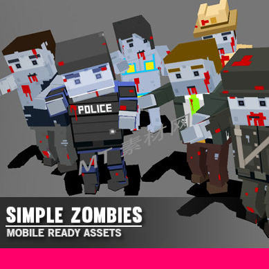 Unity优三缔卡通多边形末日生存游戏人物角色模型Simple Zombies