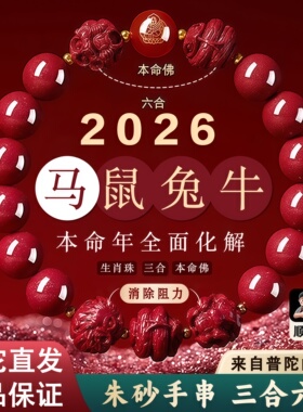 【普陀山直发】朱砂手串正品2026马年女款三合六合本命年手串男