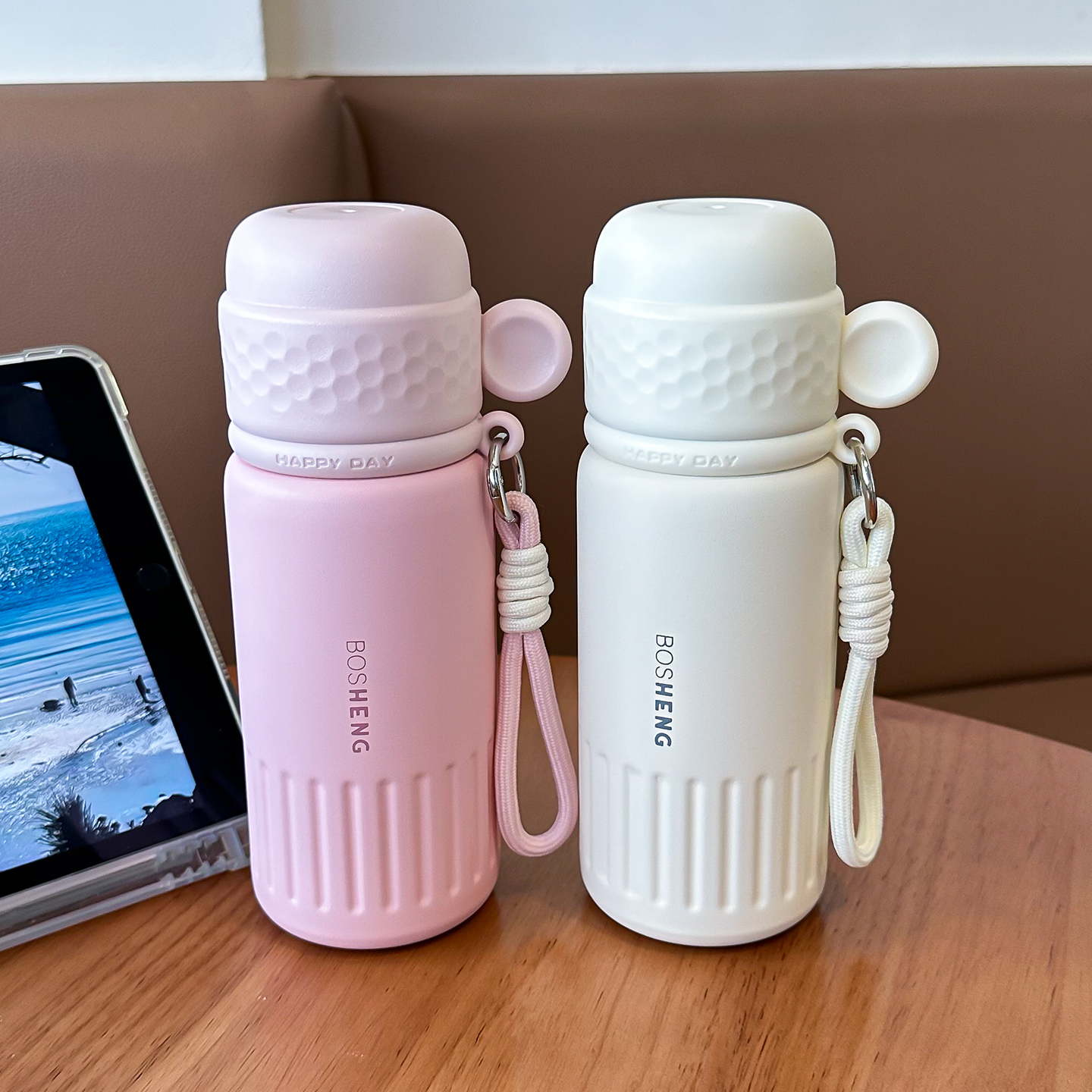 极简保温杯316不锈钢女生高颜值双饮吸管杯男士高级便携泡茶杯子