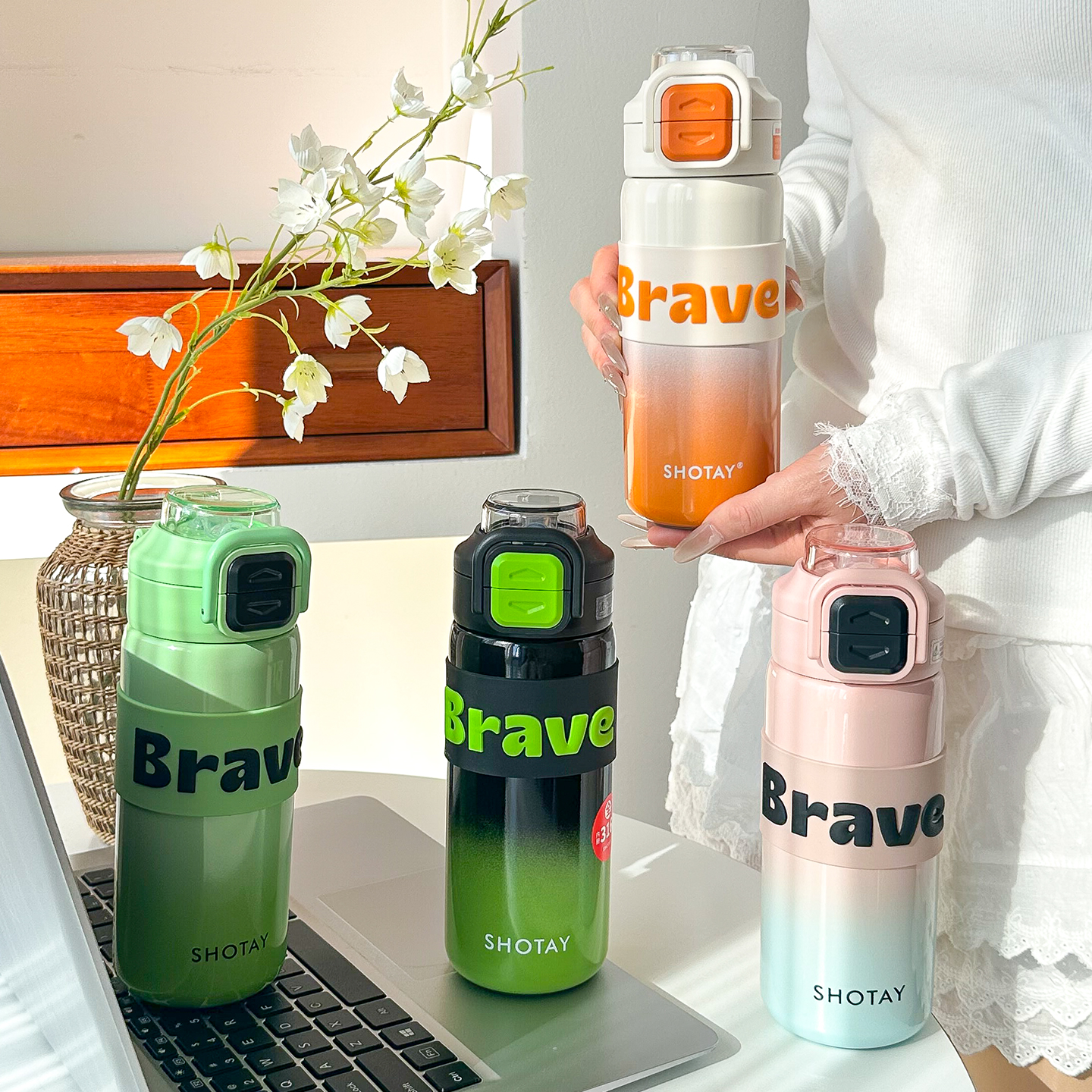 尚泰保温杯316不锈钢潮流运动水杯女高颜值便携吸管杯子上学专用