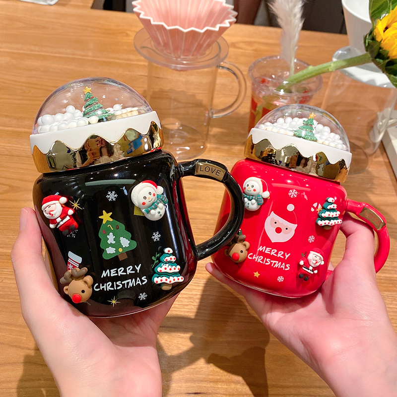 高档微景观新年陶瓷杯子办公室创意带盖礼品杯可爱情侣手柄马克杯