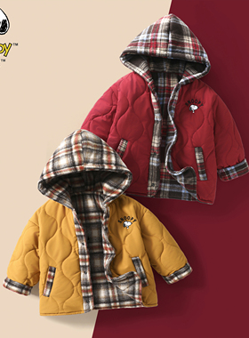 [两面穿]史努比格子夹棉连帽两面穿棉服SXM2055