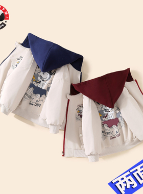 SXM1918两面穿史努比男女童装加厚外套连帽格子儿童轻薄夹棉棉衣