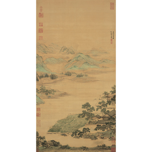 仇英莲溪渔隐图 明代山水国画高清中式装饰古画画芯