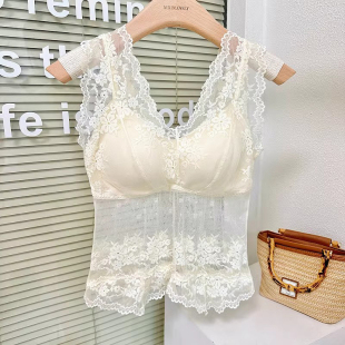 吊带背心蕾丝美背文胸一体纯欲打底黑色上衣内衣性感外穿抹胸上衣