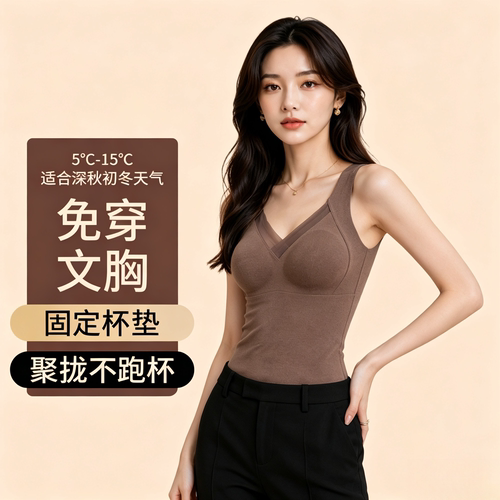 冬季发热保暖一体式背心文胸女