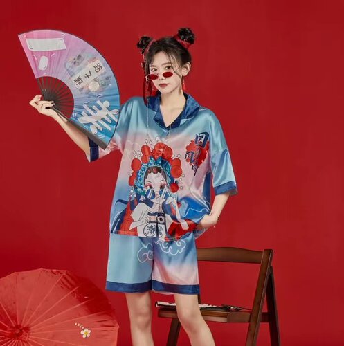 睡衣女冰丝短袖国潮套装伴娘