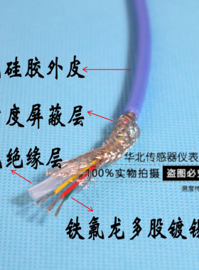 PT100线 二三四芯灰色/蓝色柔软硅胶屏蔽线铂热电阻高低温补偿线
