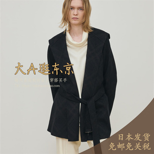 VIP6折大A逛东京Edition日本代购 连帽100%纯羊毛腰带毛呢外套