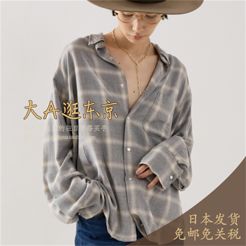 预约12月下大A逛东京byc日本代购 人造丝斜纹格纹衬衫2色日本制